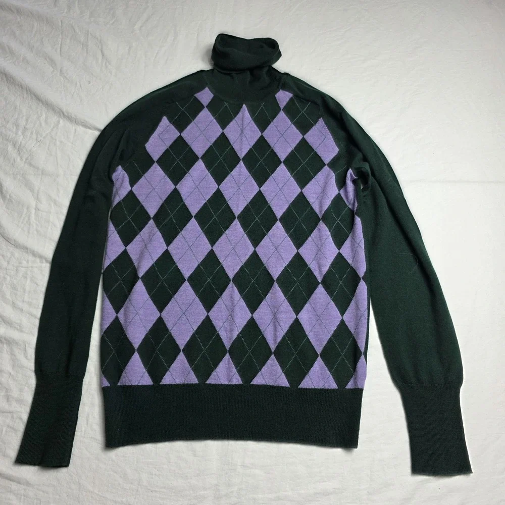 jcrew women's sweater turtleneck y2k argyle medium merino wool